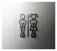 Plaque WC Plaque de signalisation de toilette de couleur noire, en acrylique 3D, porte de salle de lavage, étiquette d'art murale, autocollant, support de Wc, panneau de signalisation, décoration d'hô