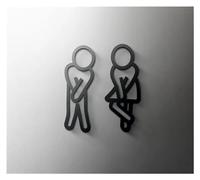 Plaque WC Plaque de signalisation de toilette de couleur noire, en acrylique 3D, porte de salle de lavage, étiquette d'art murale, autocollant, support de Wc, panneau de signalisation, décoration d'hô