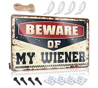Plaques amusantes pour hommes Beware of My Wiener Plaque en métal à suspendre Décoration murale Man Cave Metal Tin Signs drôles (taille : 30 x 40 cm)