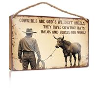 Plaques amusantes pour hommes Cowgirls Are Angels With Cowboy Chapeaux, Halos And Wings. Panneau décoratif à suspendre pour piscine (23 x 35 cm)
