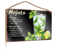 Plaques amusantes pour hommes Recette de mojito frais : un mélange zesté de menthe, citron vert et douceur Panneau en bois pour porte d'entrée Panneau en bois (23 x 35 cm)