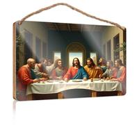 Plaques amusantes pour hommes « The Last Cène : A Modern Interprétation » Panneau en bois Décoration de porche printanière Décoration de bureau (23 x 35 cm)
