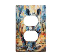 Plaques colorées pour interrupteur de lumière Rhino - Art géométrique bleu vif et orange pour décoration d'intérieur, plaques murales thermoplastiques - Prise duplex simple de taille standard