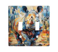 Plaques colorées pour interrupteur de lumière rhinocéros - Art géométrique bleu vif et orange pour décoration d'intérieur, plaques murales thermoplastiques - Taille standard - Double bascule