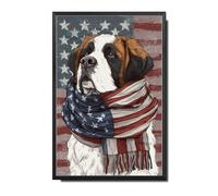 Plaques d'art Chien Saint-Bernard Blotti dans Un Drapeau Américain Classique Vieilli Étanche Panneau Décoratif Métallique Coloré Affiche Métal pour Jardin Club Atelier 30X20Cm