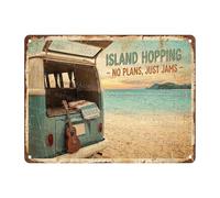 Plaques d'art Voyage en Camping-Car, Découverte des Îles, sans Programme Précis, Juste De La Musique Entraînante Drôle Panneau en Étain Fantaisiste Décoration Murale pour Garage 30X20Cm