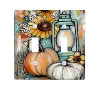 Plaques de couverture d'interrupteur d'automne - Couleurs chaudes d'automne avec tournesols et citrouilles pour décoration d'intérieur - Plaques murales en thermoplastique - Taille standard - Double