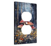 Plaques de couverture d'interrupteur de lumière de forêt d'automne, champignons rouges sur fond bleu, plaques murales thermoplastiques, prise duplex simple de taille standard