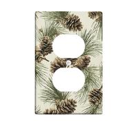 Plaques de couverture d'interrupteur de pommes de pin d'hiver, pommes de pin marron rustique pour décoration d'intérieur, plaques murales thermoplastiques, prise duplex simple de taille standard