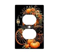 Plaques de couverture d'interrupteur de voiture de citrouille d'automne, décoration d'Halloween noire avec accents floraux, plaques murales thermoplastiques, prise duplex simple de taille standard