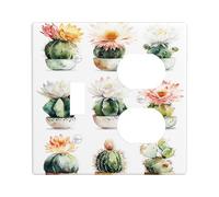 Plaques de couverture d'interrupteur en forme de cactus - Plantes succulentes colorées pour décoration d'intérieur, plaques murales thermoplastiques - Duplex à bascule de taille standard