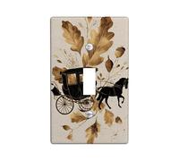 Plaques de couverture d'interrupteur en forme de carrosse d'automne, feuilles dorées et calèche tirée par un cheval pour décoration murale, plaques murales thermoplastiques, bascule simple de taille