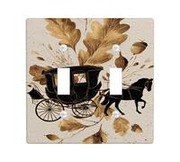 Plaques de couverture d'interrupteur en forme de carrosse d'automne, feuilles dorées et calèche tirée par un cheval pour décoration murale, plaques murales thermoplastiques, taille standard à double