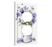 Plaques de couverture d'interrupteur floral printanier, pensées bleues et violettes pour décoration d'intérieur, plaques murales thermoplastiques, prise duplex simple de taille standard