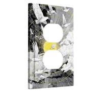 Plaques de couverture d'interrupteur géométrique Sunburst Birds / Couvercles de sortie, décor de papier peint espace jaune et noir, plaques murales thermoplastiques, prise duplex simple de taille