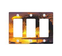 Plaques de couverture d'interrupteur mystique coucher de soleil - Orange chaud - Décoration murale fantastique - Plaques murales thermoplastiques - Taille standard - Plaque murale à 3 bandes