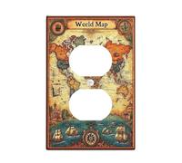 Plaques de couverture d'interrupteur vintage carte du monde - Tons de terre antique pour décoration d'intérieur, plaques murales thermoplastiques - Prise duplex simple de taille standard