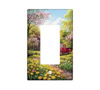 Plaques de couverture pour interrupteur de lumière florale de printemps, couvertures de prise, fleurs de pêche et camion rouge vintage pour décoration de la maison, plaques murales thermoplastiques
