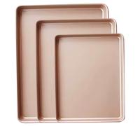 Plaques de cuisson à biscuits, lot de 3 plaques cuisson antiadhésives en acier au carbone, robustes, faciles à nettoyer et allant au four, cuisine champagne or.