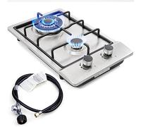 Plaques de cuisson à gaz de 30,5 cm, 2 brûleurs, réchaud au propane/gaz naturel, cuisinière à gaz en acier inoxydable de 30,5 cm, double combustible, facile à nettoyer (30,5 cm de large x 20 L)