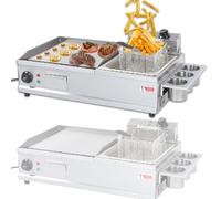 Plaques de cuisson électriques, plaque de cuisson de comptoir avec friteuse, plaques de cuisson coercitive avec grille d'assaisonnement, pour cuisine de restaurant, grande taille
