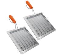 Plaques de Cuisson pour Grill Barbecue Portable, 2 Pièces, Acier Inoxydable | Poignée en Bois, Cuisson Uniforme et Nettoyage Facile, Panier Perforé Multifonction, Usage Pique-niques et Extérieur