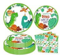 plaques de décoration Service de table 120 pièces sur le thème des dinosaures Assiettes Dino Happy Birthday Assiettes Dinosaure Serviettes Dinosaure Décoration de fête Dino T-Rex pour 40 personnes