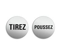 Plaques de Porte - Tirez Poussez Ø 75 mm Lot de 2 Aluminium brossé aspect Acier Inox auto-adhésif