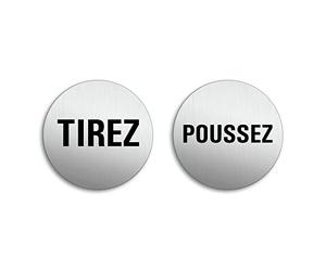 Plaques de Porte - Tirez Poussez Ø 75 mm Lot de 2 Aluminium brossé aspect Acier Inox auto-adhésif