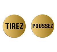 Plaques de Porte - Tirez Poussez Lot de 2 Ø 75 mm Plaque signalétique Aluminium aspect laiton