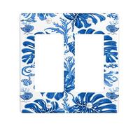Plaques de protection pour interrupteur à motif de feuille bleue tropicale, design élégant de fougère pour décoration d'intérieur, plaques murales en thermoplastique, taille standard double bascule