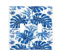 Plaques de protection pour interrupteur à motif de feuille bleue tropicale, design élégant de fougère pour décoration d'intérieur, plaques murales thermoplastiques, taille standard à double bascule