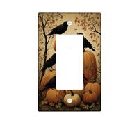 Plaques de protection pour interrupteur Autumn Crow - Oiseaux noirs rustiques sur citrouilles oranges - Décoration murale en thermoplastique - Taille standard - Bascule simple