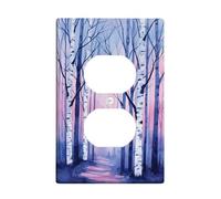 Plaques de protection pour interrupteur, bouleaux d'hiver, bleu pastel et scène de forêt de pêches pour décoration murale, plaques murales thermoplastiques, prise duplex simple de taille standard