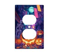 Plaques de protection pour interrupteur citrouille d'Halloween, scène effrayante violette pour décoration d'intérieur, plaques murales en thermoplastique, prise duplex simple de taille standard