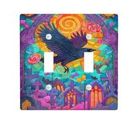Plaques de protection pour interrupteur coloré en forme de corbeau - Design en verre teinté violet vif pour décoration d'intérieur - Plaques murales en thermoplastique - Taille standard - Double