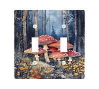 Plaques de protection pour interrupteur d'automne Forêt - Champignons rouges sur fond bleu - Plaques murales thermoplastiques - Taille standard - Double bascule