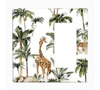 Plaques de protection pour interrupteur de lumière de la jungle tropicale, girafe et éléphant en feuilles de palmier vertes pour décoration d'intérieur, plaques murales thermoplastiques, bascule à