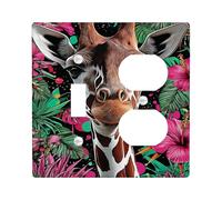 Plaques de protection pour interrupteur de lumière girafe tropicale, motif floral coloré de jungle pour décoration d'intérieur, plaques murales en thermoplastique, taille standard à bascule duplex