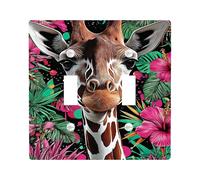 Plaques de protection pour interrupteur de lumière girafe tropicale, motif floral coloré de jungle pour décoration d'intérieur, plaques murales thermoplastiques, taille standard à double bascule