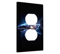 Plaques de protection pour interrupteur de lumière motif requin galactique, thème cosmique de l'océan pour décoration de chambre, plaques murales thermoplastiques, prise duplex simple de taille
