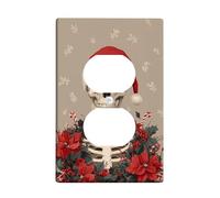 Plaques de protection pour interrupteur de lumière squelette de Noël, poinsettias rouges festifs pour décoration de vacances, plaques murales thermoplastiques, prise duplex simple de taille standard