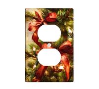 Plaques de protection pour interrupteur de Noël, nœuds rouges festifs sur fond vert, plaques murales thermoplastiques, prise duplex simple de taille standard