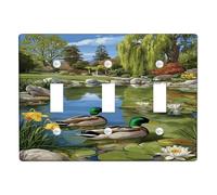 Plaques de protection pour interrupteur de scène naturelle, canards verts au bord de l'eau pour décoration d'intérieur, plaques murales thermoplastiques, taille standard triple bascule