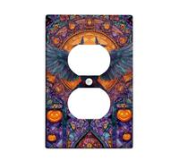 Plaques de protection pour interrupteur en verre teinté d'Halloween, motif corbeau violet et citrouille pour décoration murale, plaques murales thermoplastiques, prise duplex simple de taille standard
