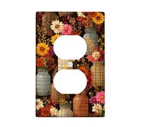 Plaques de protection pour interrupteur floral d'automne - Fleurs en pot marron rustique pour décoration murale, plaques murales en thermoplastique, prise duplex simple de taille standard