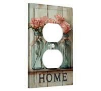 Plaques de protection pour interrupteur floral rustique, roses douces pêche dans des bocaux en verre, décoration d'intérieur vintage pour accents muraux, plaques murales thermoplastiques, prise duplex