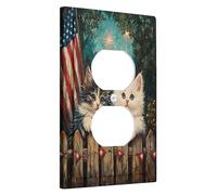Plaques de protection pour interrupteur, motif chats patriotiques, décoration blanche et bleue pour les vacances d'été, plaques murales de clôture rustique, prise duplex simple de taille standard