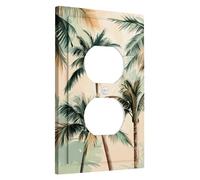 Plaques de protection pour interrupteur Motif palmiers tropicaux, beige et vert sur le thème de la nature pour décoration d'intérieur, plaques murales thermoplastiques, prise duplex simple de taille