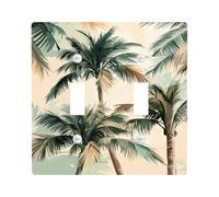 Plaques de protection pour interrupteur Motif palmiers tropicaux, beige et vert thème nature pour décoration d'intérieur, plaques murales thermoplastiques, taille standard double bascule